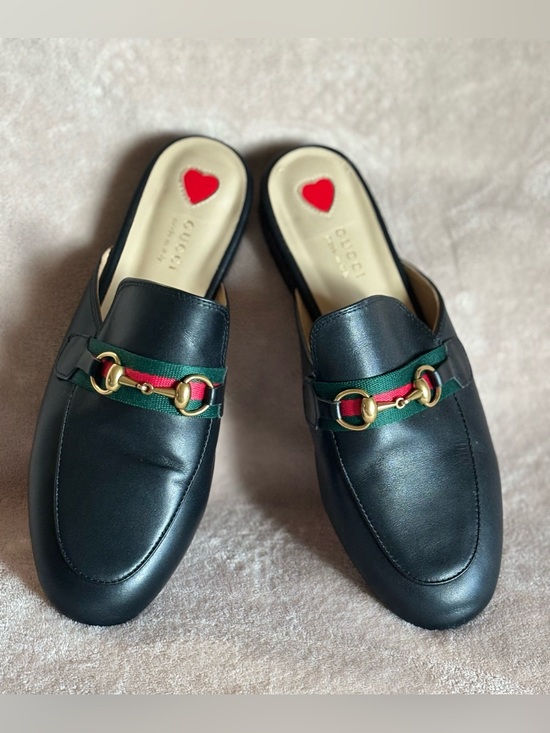 Gucci Shoes - Gucci Black Leather Horsebit Mule with Green and Red Web Women’s 42/11 US